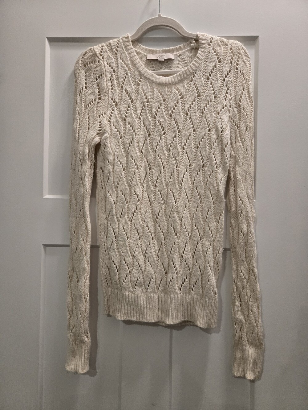 LOFT Ivory Pointelle Open Knit Wool Blend Sweater Size Small